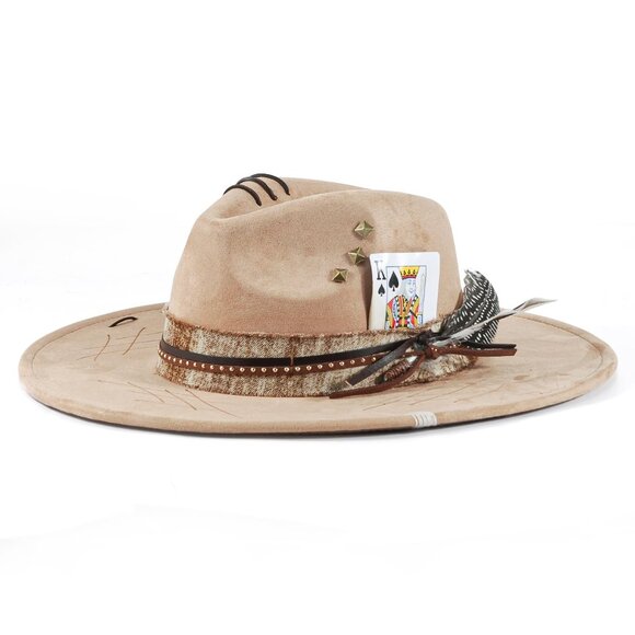 Handmade Felt Fedora Hat Boho Western Wide Brim Unisex One Size M-L main image 6